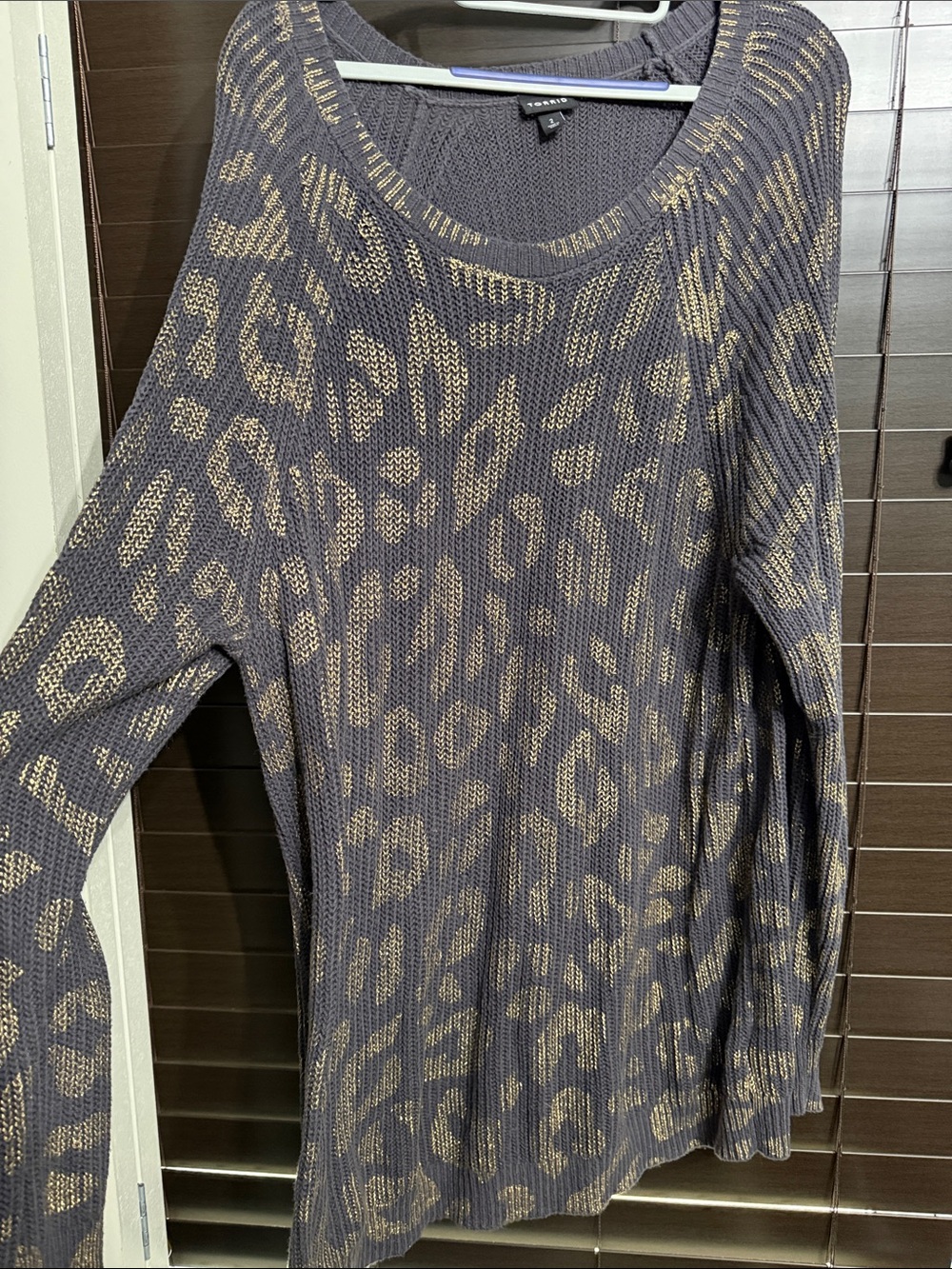 torrid Charcoal and Taupe Leopard Scoop Neck Sweater
